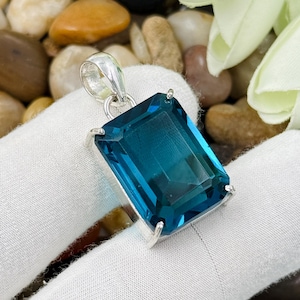 Handgemachter facettierter Indigolith-Sterlingsilber-Anhänger, rechteckiger Edelstein-Schmuck