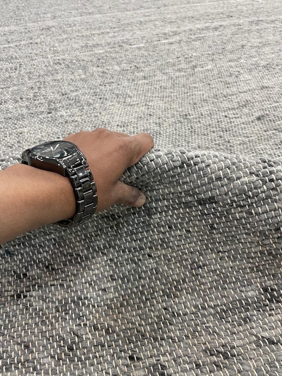 Flatweave Wool Rug – Gray Handwoven Minimalist Carpet | 9x12 Modern Scandinavian Area Rug | Durable Soft Flooring