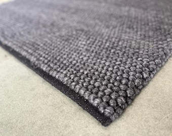 Alfombra plana de tejido liso color carbón, lana gris oscuro, felpa gruesa, alfombra moderna para sala de estar.