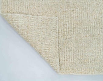 Ivory Wool Flatweave Rug - Solid Handwoven Minimalist Area Rug 8x10 9x12 10x14 - Natural Thin Flat Weave Reversible Carpet
