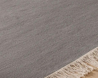 Handmade Flatweave Wool Rug, Wool Kilim Rug, Gray Flatweave Carpet, Minimalist Wool Area Rug, Modern Neutral Decor, Solid Wool Rug