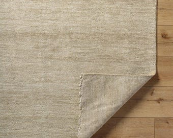 Beige Wool Rug Hand Knotted Solid Area Rug - Minimalist Modern Living Room Bedroom Rug Custom Size 5x8 6x9 8x10