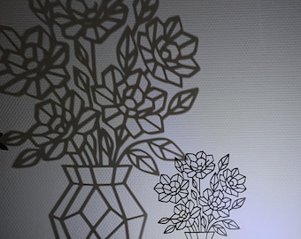 3D Geometric Flower Night Light with Projected Shadow - Modern Floral Vase + Rechargeable LED