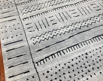 Hand Knotted Wool Rug – Black & Ivory Tribal Geometric Design | Modern Minimalist Boho Area Rug