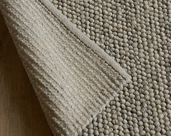 Chunky Wool Pebble Weave Rug – Handwoven Natural Beige Wool Rug, Thick Loop Textured Rug, Minimalist Neutral Home Decor