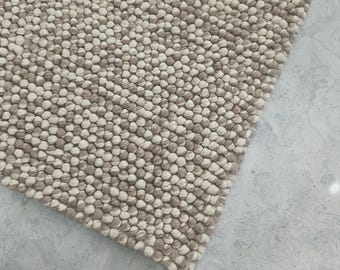 Beige Wool Area Rug Handwoven Minimalist Rug Neutral Living Room Carpet Modern Scandinavian Rug Chunky Textured Wool Rug Handmade Home Decor