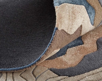 Alfombra abstracta de lana tejida a mano: textura neutra moderna