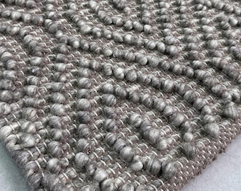 Handwoven Wool Rug – Gray Scandinavian Flat Weave Area Rug, Modern Minimalist Neutral Carpet