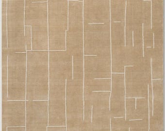 Hand Knotted Wool Silk Rug, Modern Beige Area Rug, Luxury Abstract Rug, Neutral Handmade Carpet, living room rug, home decor rug