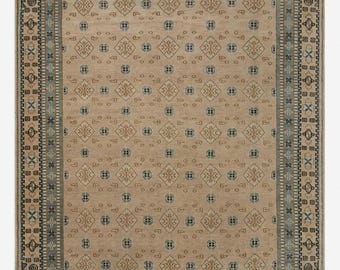 hand knotted new zealand wool rug, beige area rug, geometric tribal rug, living room rug, handmade wool carpet, custom size rug, home decor