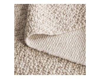 Handwoven Chunky Wool Rug Handmade Beige ivory Area Rug Thick Textured Wool Carpet Cozy Minimalist Living Room Decor Natural Fiber Rug