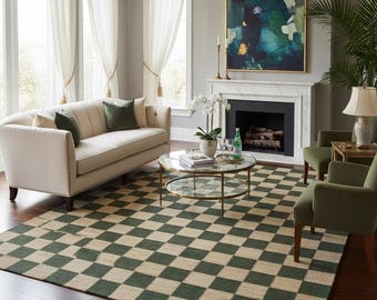 Handmade Jute Checkerboard Flatweave Rug | Natural Eco-Friendly Rug | Custom Sizes