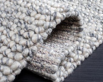 Hand Woven New Zealand Wool Rug Chunky Wool Area Rug Light Grey Ivory Rug Modern Minimalist Rug Scandinavian Wool Carpet rug for living room
