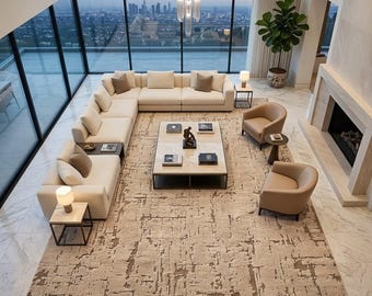 Hand Knotted New Zealand Wool Rug, Neutral Beige Abstract Rug, Luxury Modern Area Rug, Textured Wool Carpet, Minimalist Living Room Rug