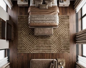 Modern Hand Tufted Silk Area Rug, Geometric Designer Carpet, Luxury Neutral Rug for Bedroom & Living Room
