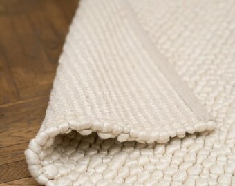 Chunky Handwoven Wool Rug, Organic Modern Area Rug, Natural Ivory Wool Carpet, Cozy Bedroom Rug