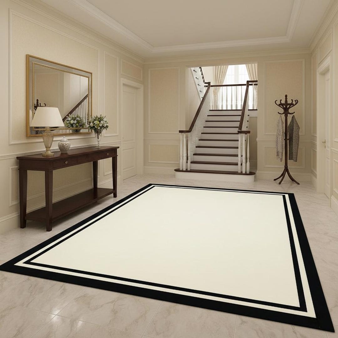 Hand Tufted Cream Rug With Black Border | Modern Minimalist Area Rug ...