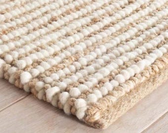 Handwoven Wool Jute Rug: Natural Textured Weave, Boho Style