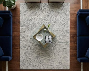 Hand Tufted New Zealand Wool Rug, All Loop Wool Carpet, Modern Chevron Area Rug, Beige Grey Minimal Rug, Scandinavian Home Decor