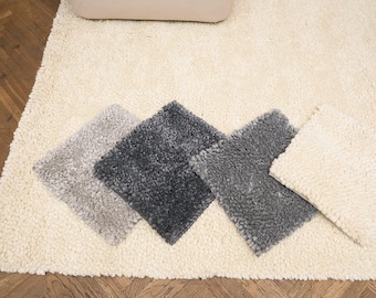 Grey Chunky Wool Rug – Handwoven Scandinavian Area Rug, Neutral Textured Carpet for Modern Boho Home