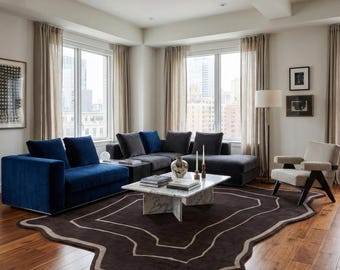 Hand Knotted Wool Rug – Abstract Organic Shape Area Rug, Modern Designer Handmade Carpet