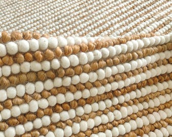 Handwoven Wool Jute Rug, Neutral Boho Area Rug, Handmade Textured Carpet, Farmhouse Living Room Rug, Custom Wool Jute Runner home decor