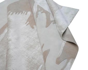 Luxury Hand Knotted Tibetan Wool Silk Rug, Neutral Abstract Area Rug, Beige Modern Carpet, Premium Handmade Designer Rug