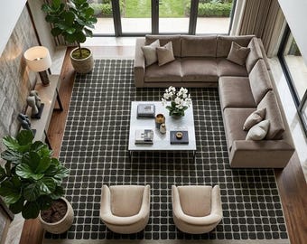 Hand Tufted Green Geometric Rug, Modern Wool Area Rug, Luxury Contemporary Carpet, Handmade Custom Rug