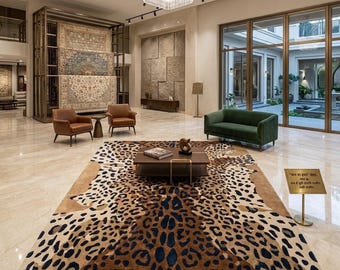 Hand Tufted Leopard Rug, New Zealand Wool Area Rug, Luxury Animal Print Carpet, Modern Bedroom Living Room Rug