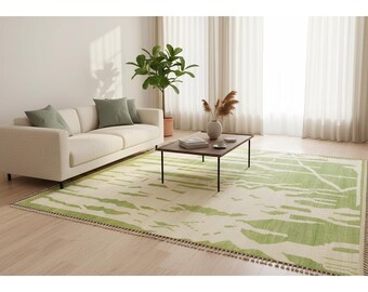 Hand Knotted Wool Rug, Sage Green Abstract Rug, Modern Area Rug, Luxury NZ Wool Carpet, Contemporary Living Room Rug, Custom Rug