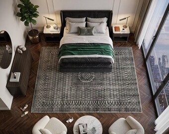 Black White Hand Knotted Wool Rug, Geometric Area Rug, Modern Tribal Rug, Moroccan Style Carpet, Living Room Rug, Wool Carpet