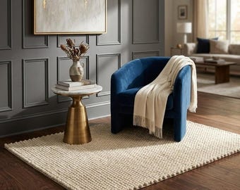 Ivory Wool Area Rug Handwoven Minimalist Rug Neutral Living Room Carpet Modern Scandinavian Rug Chunky Textured Wool Rug Handmade Home Decor