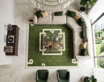 Olive Green Hand Tufted Rug, Modern Wool Area Rug, Contemporary Geometric Carpet, Custom Handmade Living Room Rug