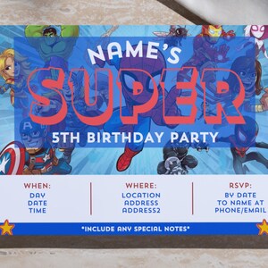 Kids Superhero Birthday Party Invitation I Custom Template