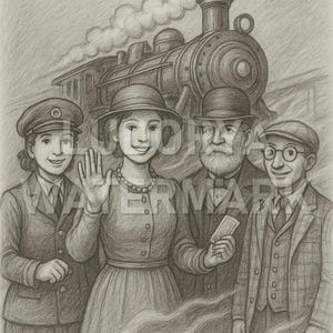 Arte mural de Ticket to Ride, póster vintage de juego de mesa a lápiz, dibujo de tren de vapor (impresión digital instantánea de alta resolución)