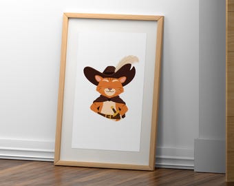 Puss in Boots - Shrek - Poster - Portrait - Printable Wall Art - Minimalist illustration - Digital Download - PNG / JPEG / PDF
