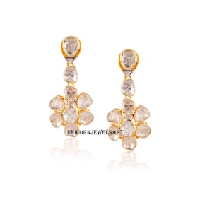 Victorian Handmade Earring/ Natural Uncut Polki & Diamond Earring/ Wedding Gift/ 925 Sterling Silver Jewelry/ Polki Diamond Jewelry
