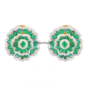 Victoriaanse oorknopjes met smaragd en diamant: 14k verguld sterlingzilver