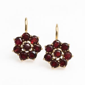 Natural Garnet Floral Drop Earrings, 925 Sterling Silver Gold Plated Handmade Jewelry For Her