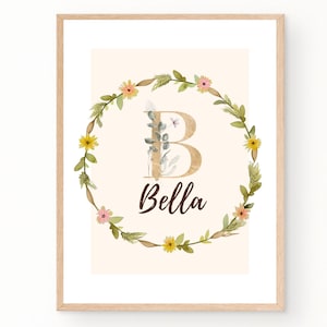 Póster con nombre personalizado | Set de animales de granja en acuarela | Decoración para habitación de bebé | Pósteres bonitos para habitación infantil o sala de juegos