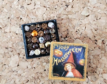 Boîte miniature de chocolats à l'échelle 12 en pâte polymère Halloween