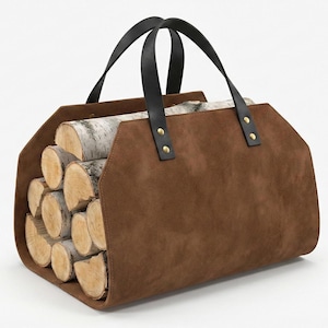 Heavy Duty Leather Log Carrier, Firewood Tote Bag for Hearth