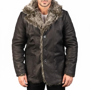 Jas van echt schapenvacht: leren herenjas