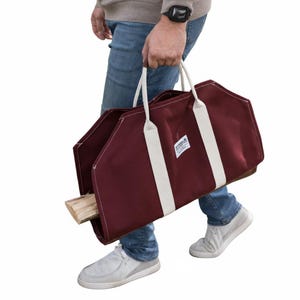 Heavy Duty Leather Log Carrier, Firewood Tote Bag for Hearth