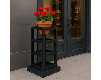 plant stand | modern garden decor | metal pedestal | flower pot holder | black planter stand | outdoor display | cube plant stand