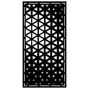 Peut inclure: Panneau géométrique noir avec un motif triangulaire répété dans un cadre rectangulaire. Le design crée un effet ajouré texturé, adapté aux applications décoratives ou architecturales.