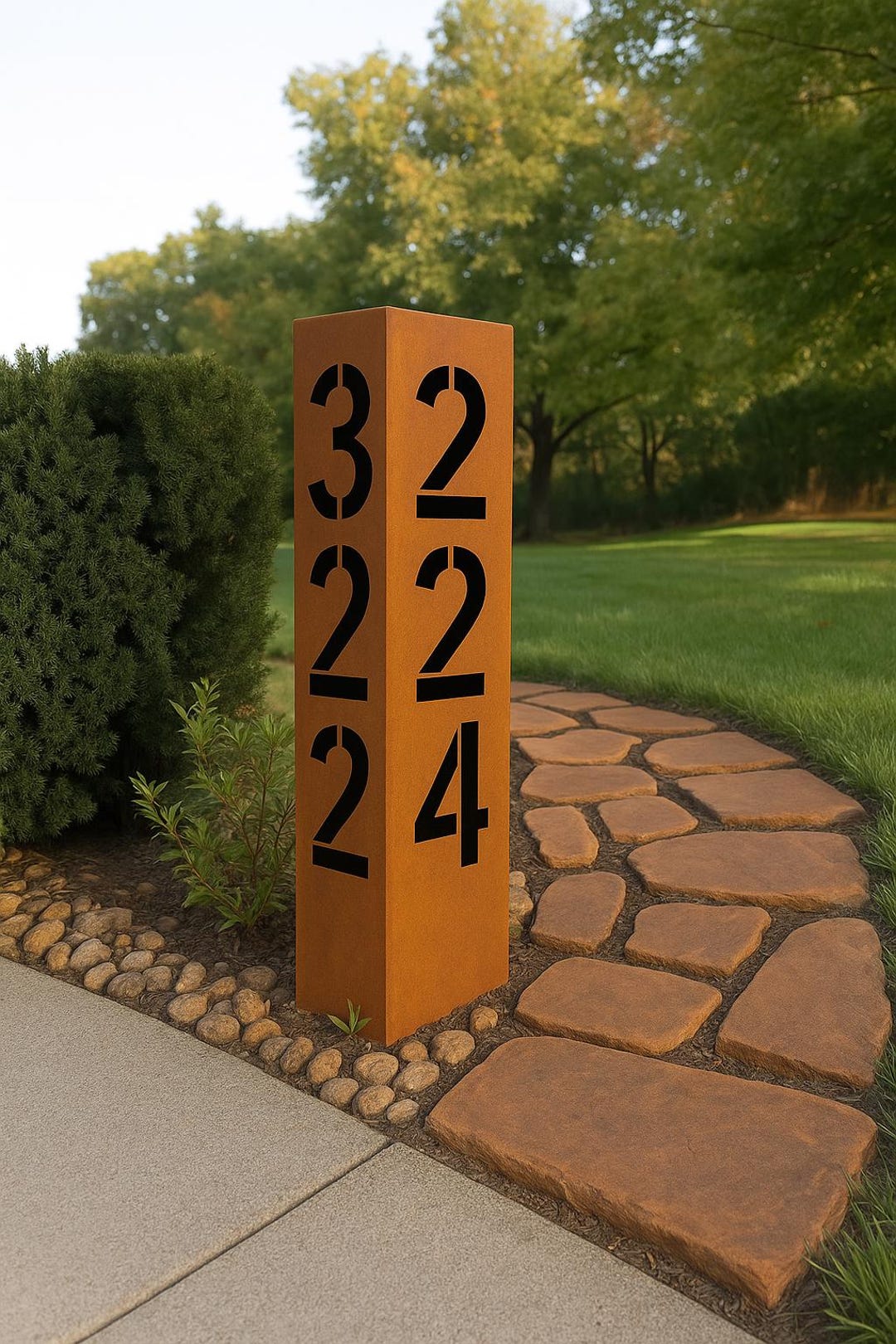 Corten Steel Address Sign | Modern House Number Post | Rusted Metal ...
