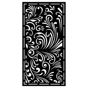 May include: Black rectangular decorative panel with a white floral design. The panel features intricate swirling patterns and stylized leaves within a framed border. The design is symmetrical and suitable for interior decor.