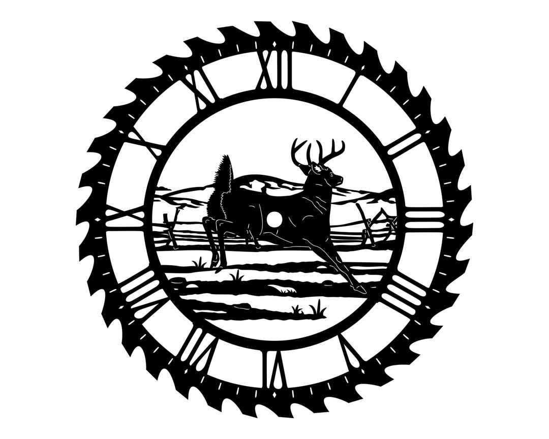 Running Deer DXF File | Saw Blade Clock | Roman Numerals | Mountain ...