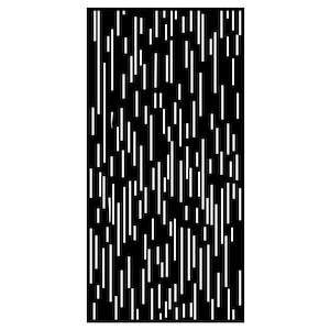 Puede incluir: Un panel rectangular negro con un patrón de líneas blancas verticales de diferentes longitudes. Las líneas están espaciadas uniformemente y crean un diseño texturizado y abstracto. El efecto general es una estética moderna y minimalista.